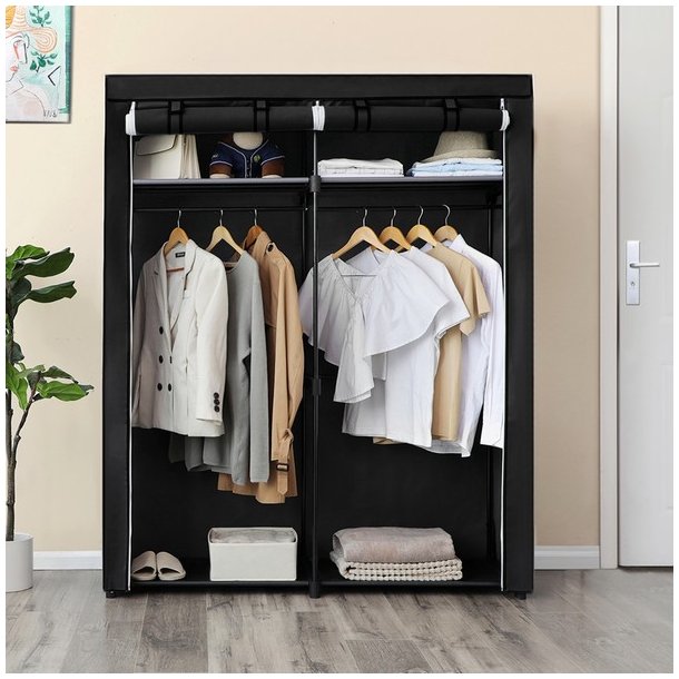 Kl�deskab med stofsider - sort garderobeskab og t�jskab - 174 cm