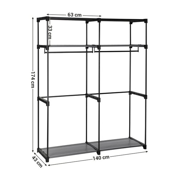 Kl�deskab med stofsider - sort garderobeskab og t�jskab - 174 cm