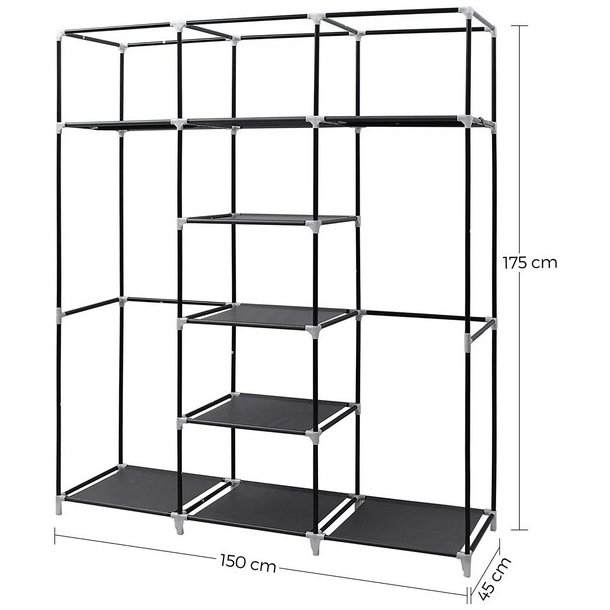 Kl�deskab med stofsider - sort garderobeskab og t�jskab - 175 cm
