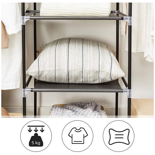 Kl�deskab med stofsider - sort garderobeskab og t�jskab - 175 cm