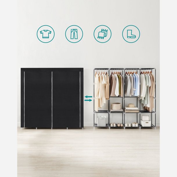 Kl�deskab med stofsider - sort garderobeskab og t�jskab - 167 cm