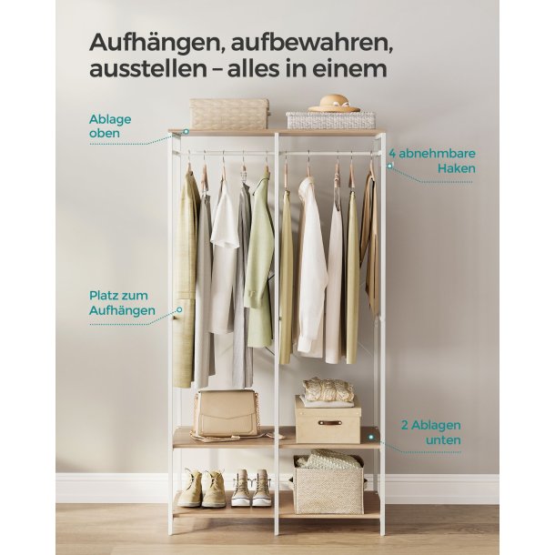 �ben garderobe - �ben t�jstativ - kl�deskab - hvid 40x94,5x180