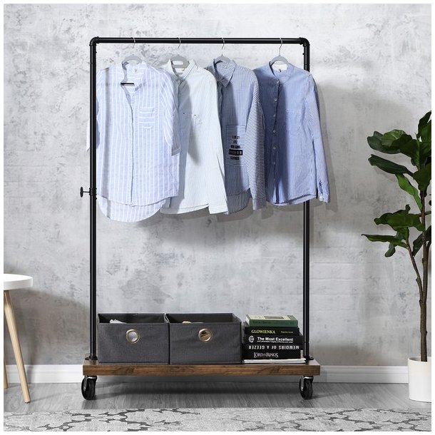 T�jstativ p� hjul - garderobestativ med hylde og t�jstang