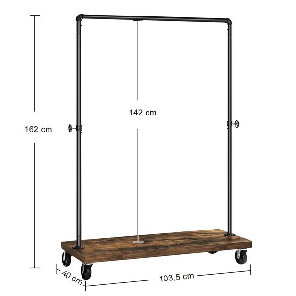 T�jstativ p� hjul - garderobestativ med hylde og t�jstang