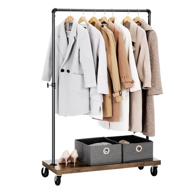 T�jstativ p� hjul - garderobestativ med hylde og t�jstang