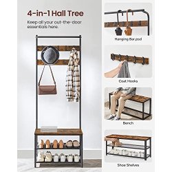 Garderobestativ med knager�kker og 2 skohylder - rustik brun