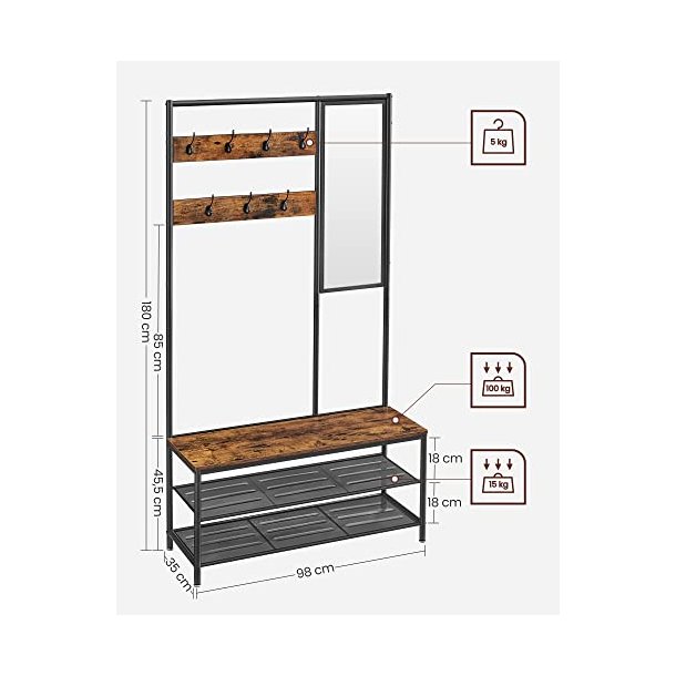 Garderobestativ til entre med bnk - tjstativ - rustik brun