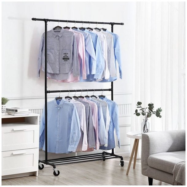 T�jstativ med t�jst�nger - garderobestativ p� hjul til 110 kg