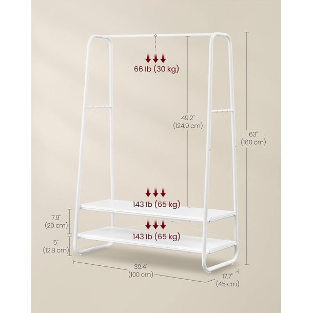 T�jstativ - hvid t�jstativ med b�jlestang og skohylder