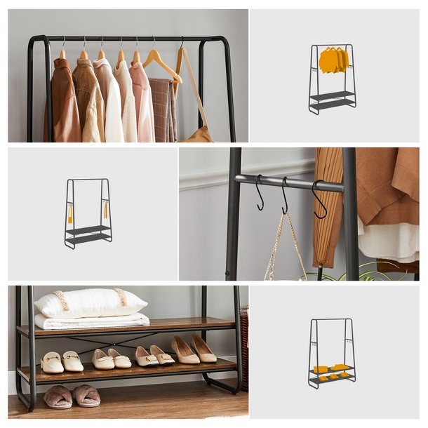 T�jstativ - rustik brun t�jstativ med b�jlestang og skohylder