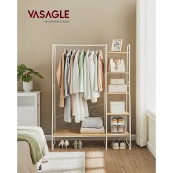 T�jstativ - hvid og brun t�jstativ med b�jlestang og 5 hylder