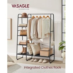 T�jstativ - sort t�jstativ med b�jlestang og 5 hylder