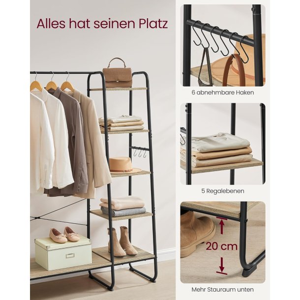 T�jstativ - sort og brun t�jstativ med b�jlestang og 5 hylder