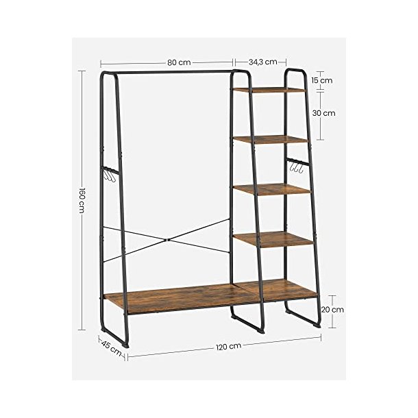 T�jstativ - rustik brun t�jstativ med b�jlestang og 5 hylder