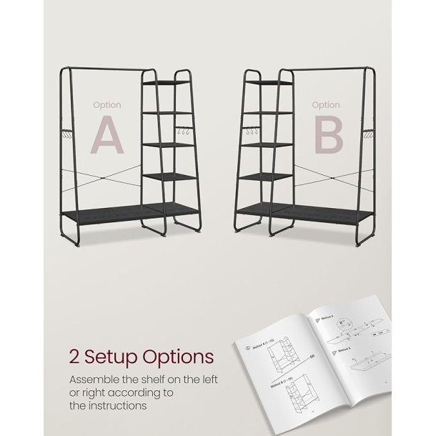 T�jstativ - sort t�jstativ med b�jlestang og 5 hylder