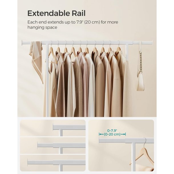 T�jstativ p� 4 hjul - kraftig hvid garderobestativ til 90 kg