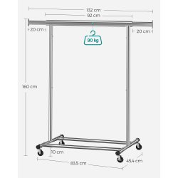 T�jstativ p� 4 hjul - kraftig krom garderobestativ til 90 kg