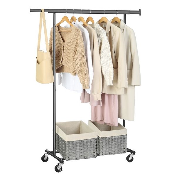 T�jstativ p� 4 hjul - kraftig sort garderobestativ til 90 kg