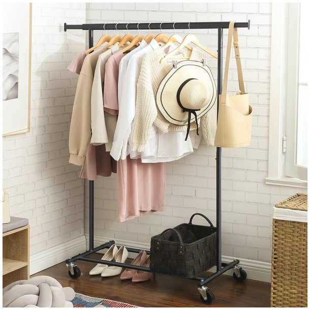 T�jstativ p� 4 hjul - kraftig sort garderobestativ til 90 kg