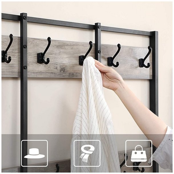 Garderobestativ med knager�kker og 2 skohylder - gr� beige