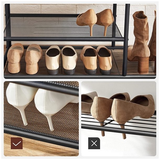 Garderobestativ med knager�kker, siddeb�nk og skohylder - brun