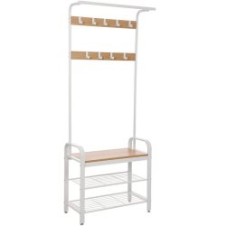 Garderobestativ med knager�kker og 2 skohylder - hvid/beige