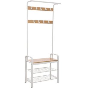 Garderobestativ med knager�kker og 2 skohylder - hvid/beige
