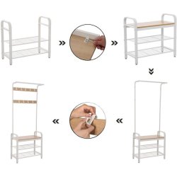 Garderobestativ med knager�kker og 2 skohylder - hvid/beige