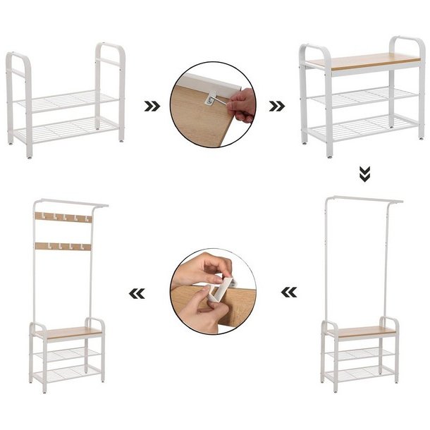 Garderobestativ med knager�kker og 2 skohylder - hvid/beige