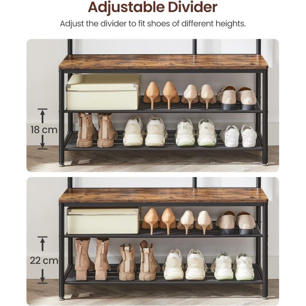 Garderobestativ til entre med bnk - tjstativ - rustik brun