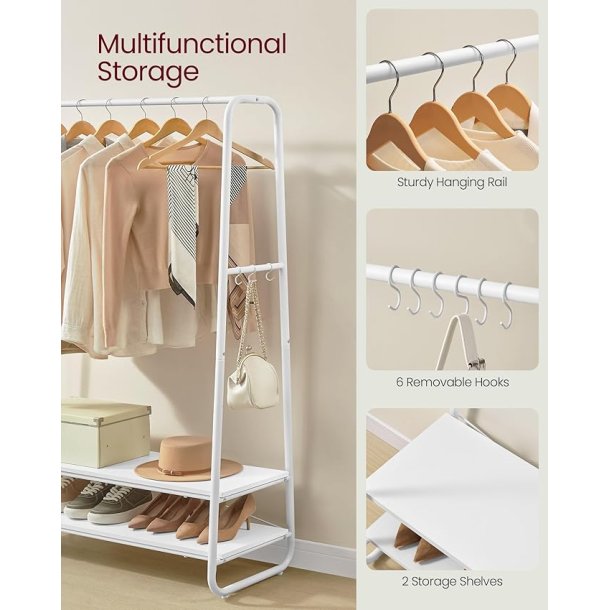 T�jstativ - hvid t�jstativ med b�jlestang og skohylder