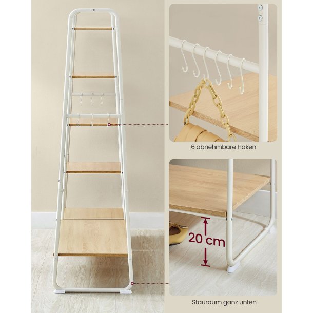 T�jstativ - hvid og brun t�jstativ med b�jlestang og 5 hylder