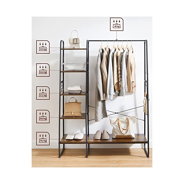 T�jstativ - rustik brun t�jstativ med b�jlestang og 5 hylder