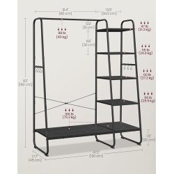 T�jstativ - sort t�jstativ med b�jlestang og 5 hylder