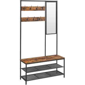 Garderobestativ til entre med b�nk - t�jstativ - rustik brun