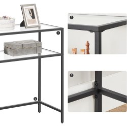 Konsolbord - sidebord med h�rdet glas og sort stel 100x35x80