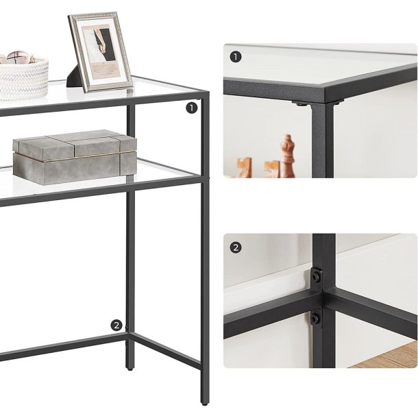 Konsolbord - sidebord med h�rdet glas og sort stel 100x35x80