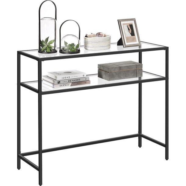 Konsolbord - sidebord med h�rdet glas og sort stel 100x35x80