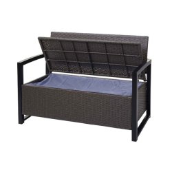 Haveb�nk og hyndeboks - gr�meleret polyrattan med creme hynde