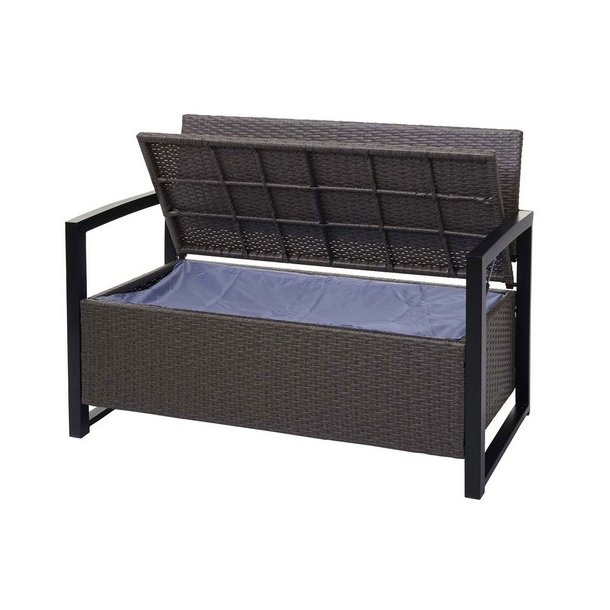 Haveb�nk og hyndeboks - gr�meleret polyrattan med creme hynde