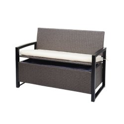 Haveb�nk og hyndeboks - gr�meleret polyrattan med creme hynde