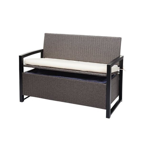 Haveb�nk og hyndeboks - gr�meleret polyrattan med creme hynde
