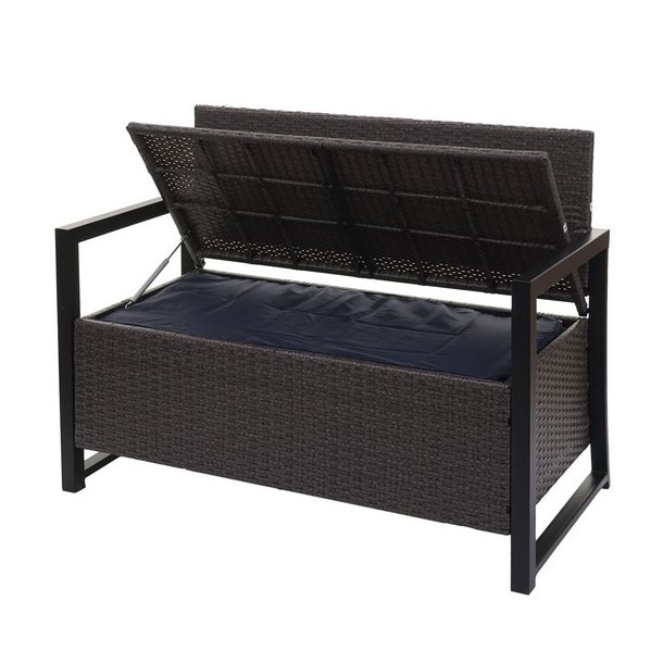 Havebnk og hyndeboks - gr polyrattan med beige hynde - 2 personer