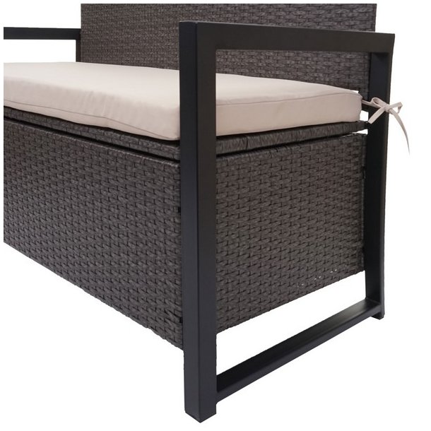 Havebnk og hyndeboks - gr polyrattan med beige hynde - 2 personer