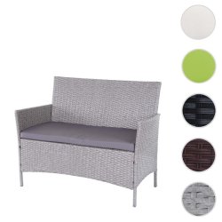 Havebnk - gr polyrattan havebnk med antracit hynde