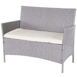 Havebnk - gr polyrattan havebnk med creme hynde