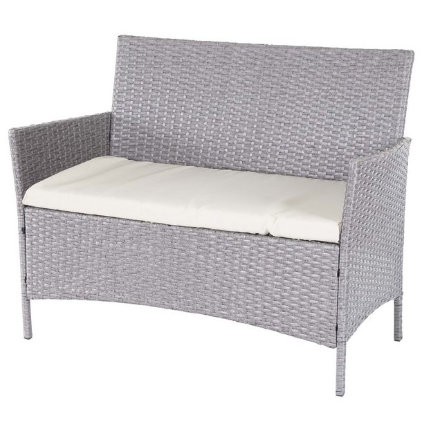 Havebnk - gr polyrattan havebnk med creme hynde