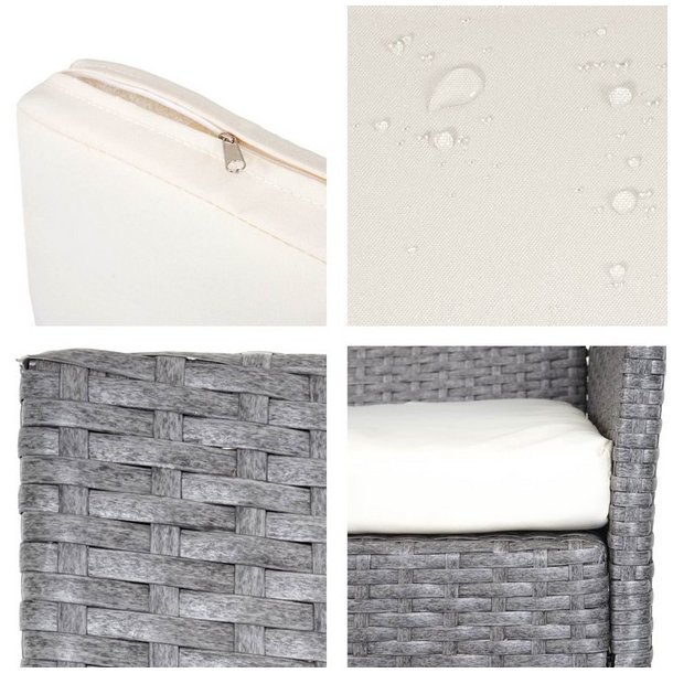 Havebnk - gr polyrattan havebnk med creme hynde