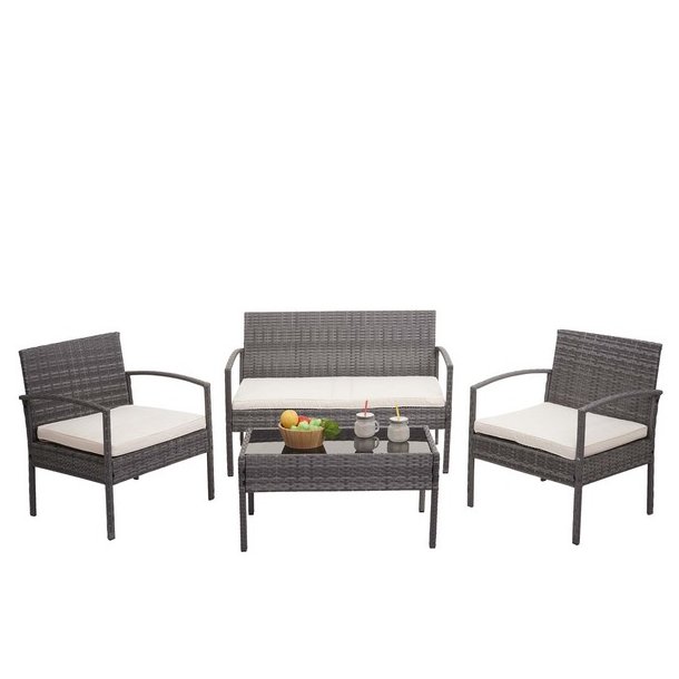 Polyrattan loungest - lounge havembelst i 4 dele - gr 2-1-1