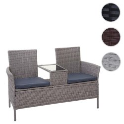 Polyrattan havebnk med bord - gr 2 personers havesofa 132 cm